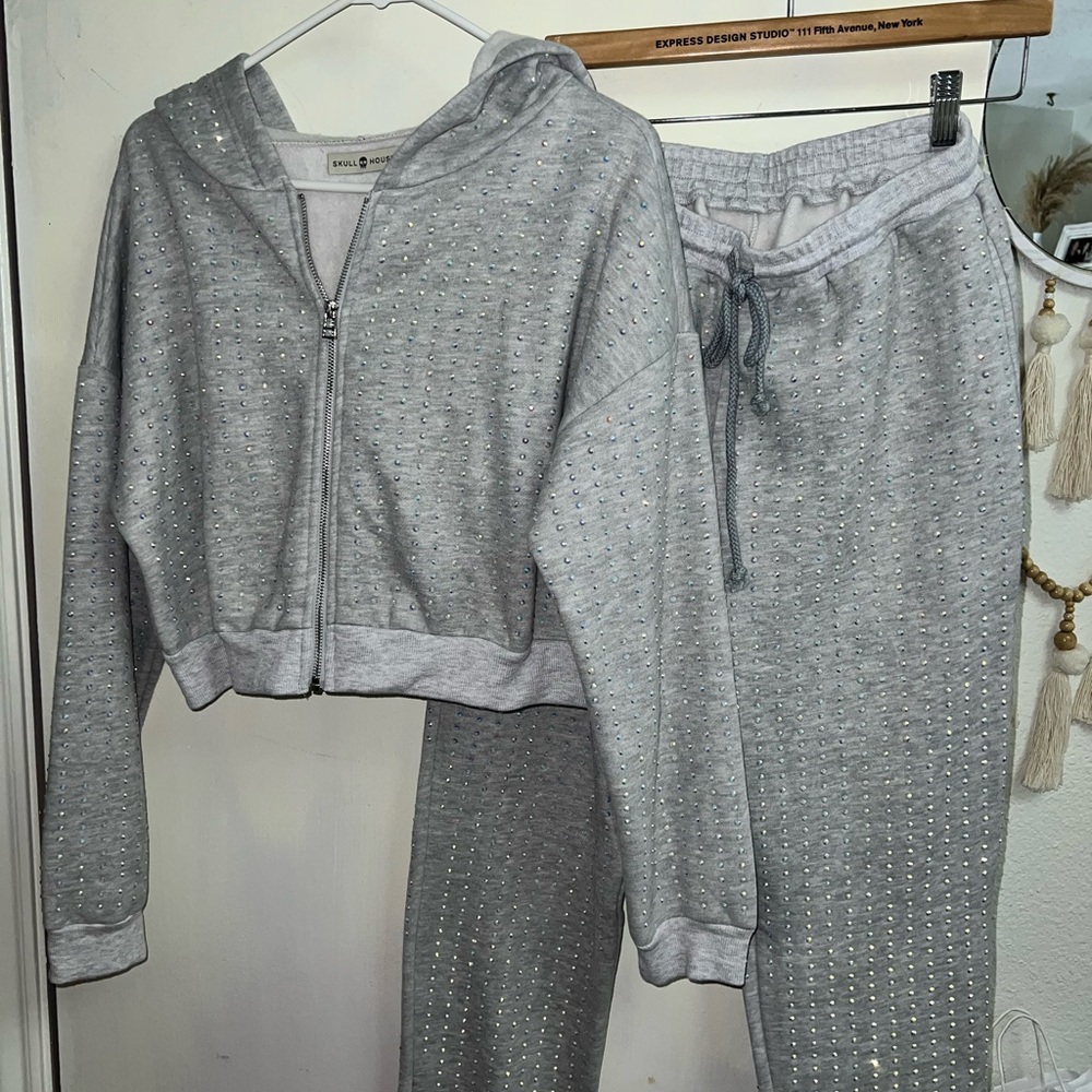 Embellished Sweat Set in Grey
